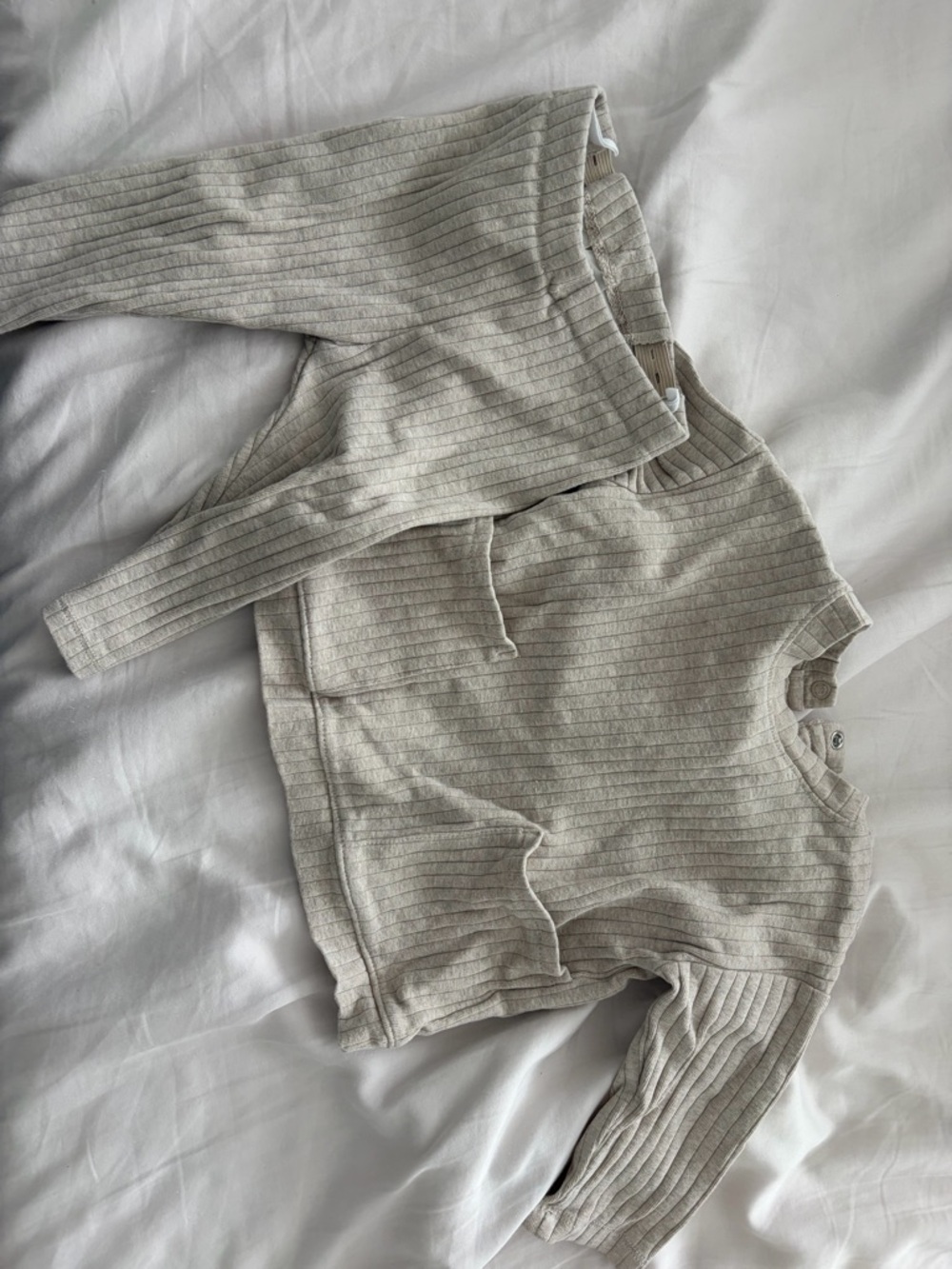 H&M Baby Ribbed Sweatshirt and Joggers Set - Light Beige 6M